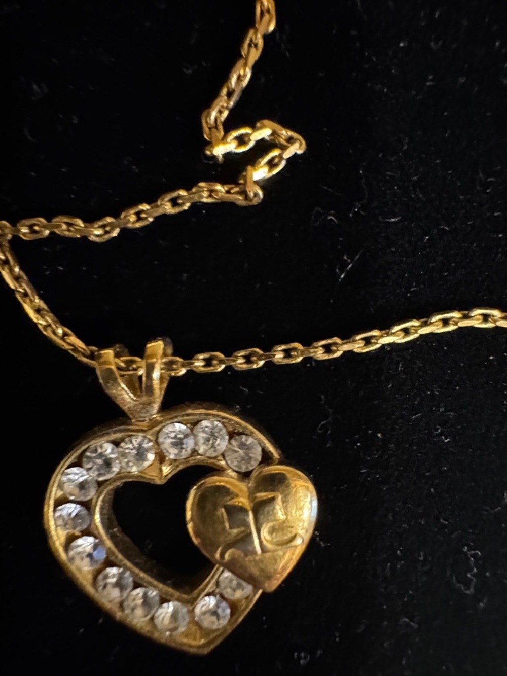 Courre’ges Gold Heart Pendant Necklace with Crystal Accents, Gold Plated